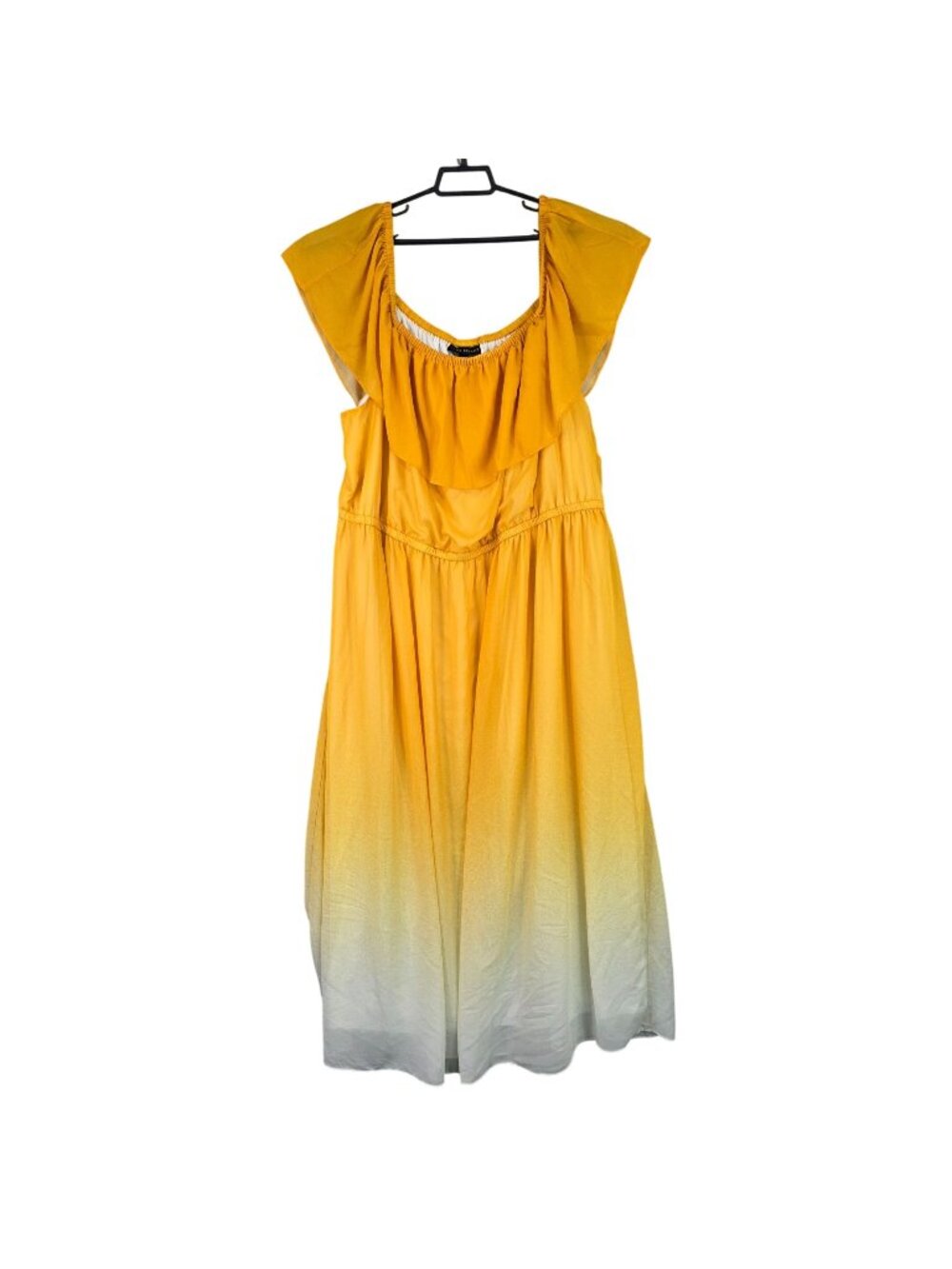 Womens Lane Bryant Yellow & White Ombre Maxi Dress Ruffle Neckline Size 26/28